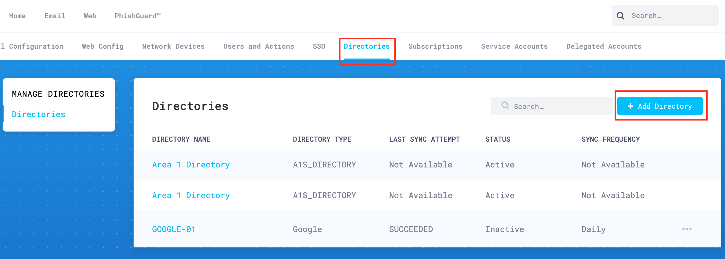 Go to Directories in the dashboard of Email Security, and then select Add Directory to start the authorization process